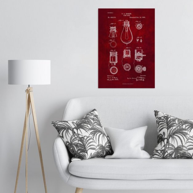 Plakat metalowy czerwony projekt patentu żarówki Edisona L