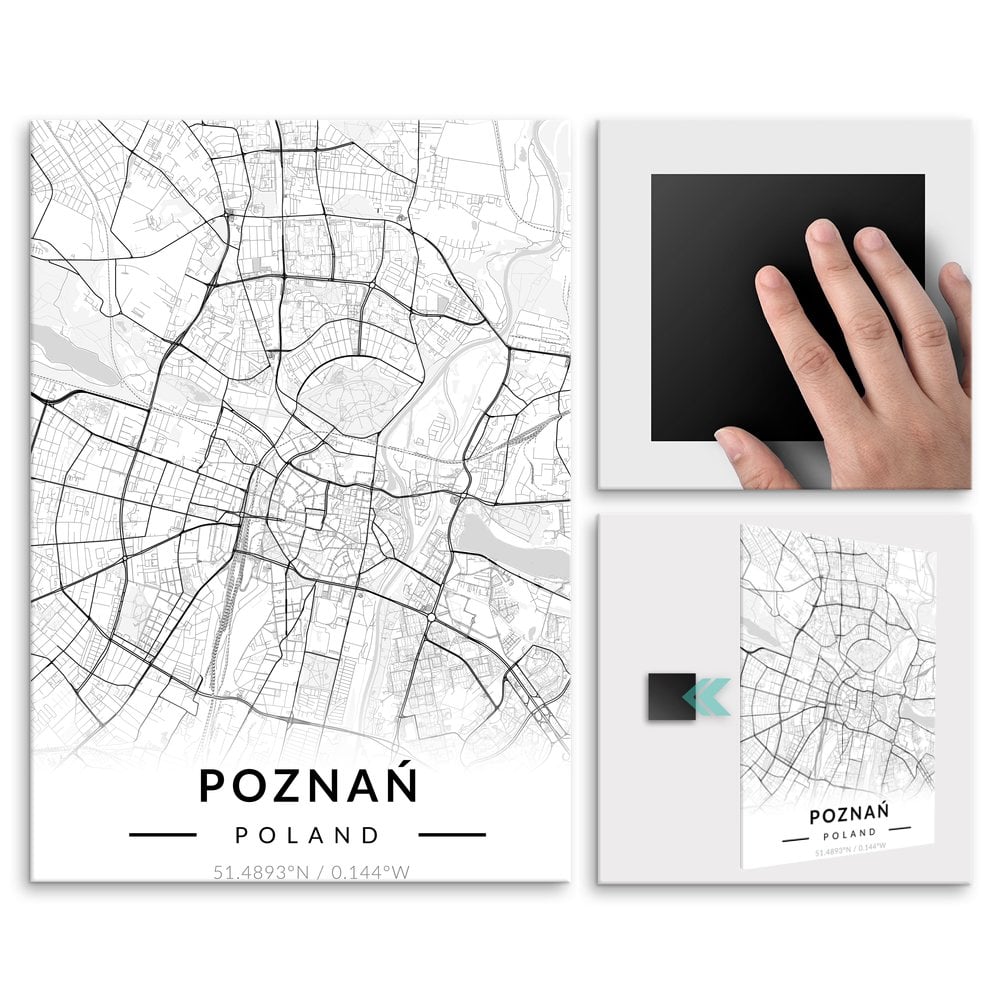 Plakat metalowy Mapa B&W Pozna L