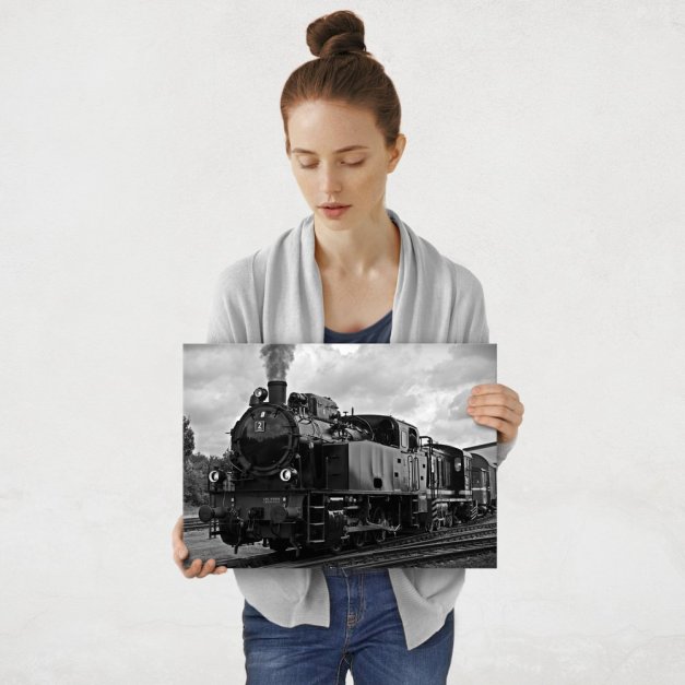 Plakat metalowy czarno-biała lokomotywa M