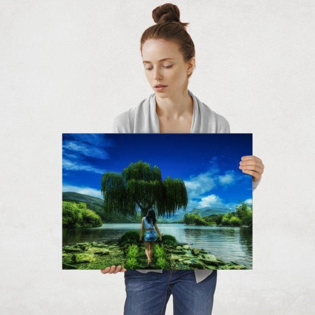 Plakat metalowy wierzba nad wodą L