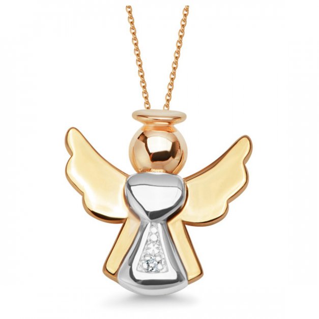 Złoty medalik 585 z diamentem aniołek prezent grawer