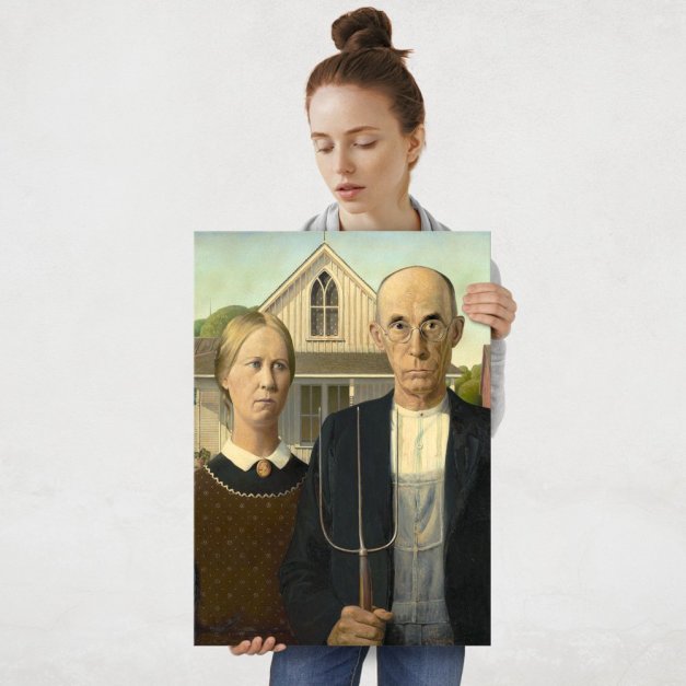Plakat metalowy Grant Wood American Gothic L