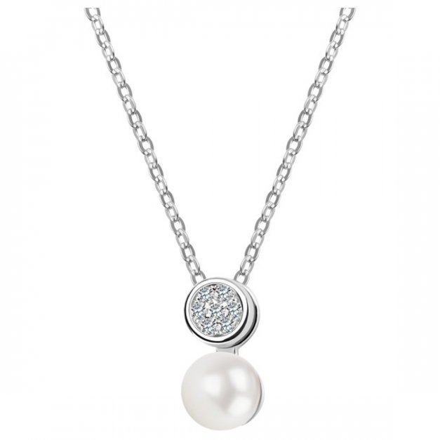 Srebrny naszyjnik 925 z cyrkonią i perłą prezent