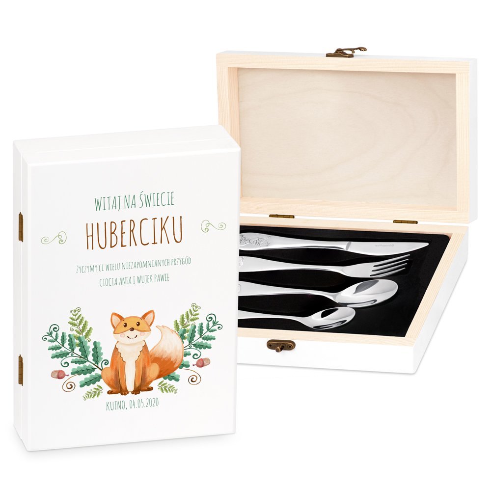 Sztuce grawerowane Kraina lodu w etui z nadrukiem dla chopca z okazji narodzin