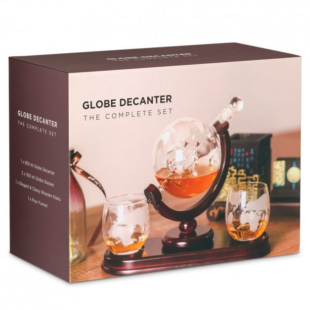 Karafka szklana globus zestaw do whisky szklanki x2 z grawerem dla studenta na obronę pracy magisterskiej