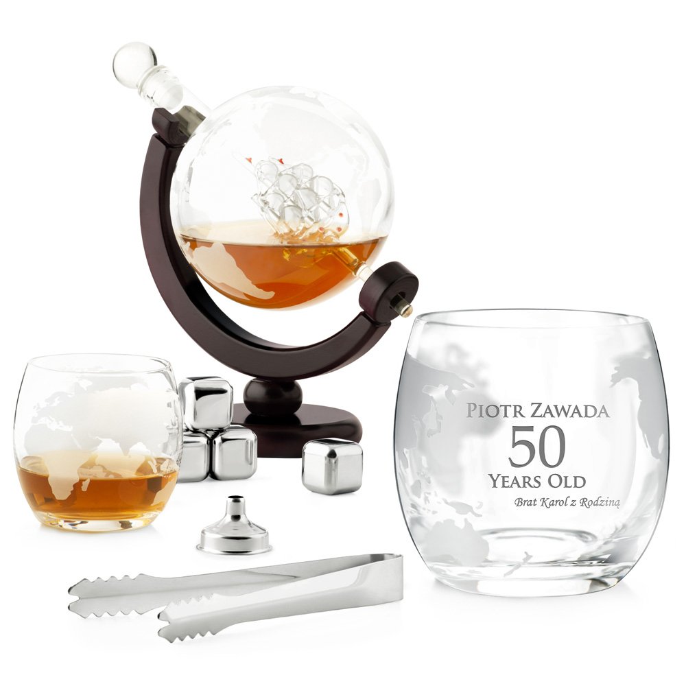 Zestaw do whisky karafka okrga globus statek 2 szklanki z kostkami chodzcymi dla brata na 50 urodziny