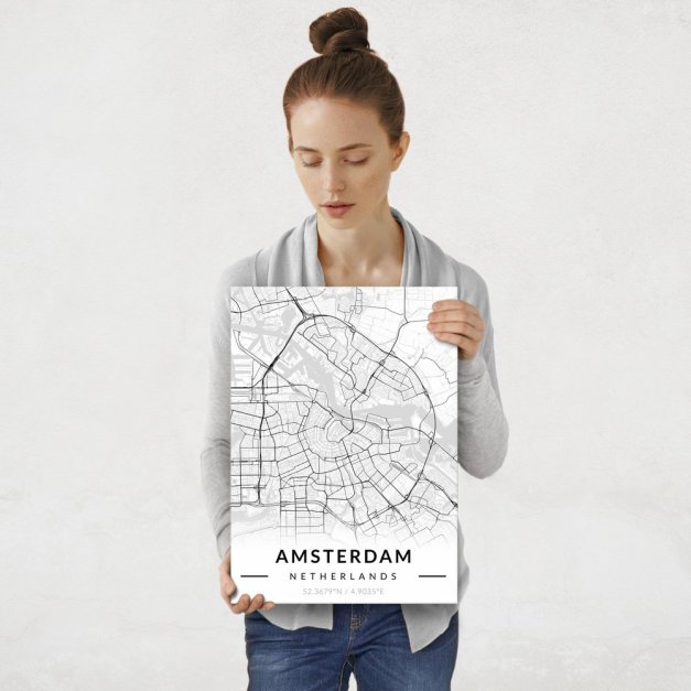 Plakat metalowy Mapa B&W Amsterdam M