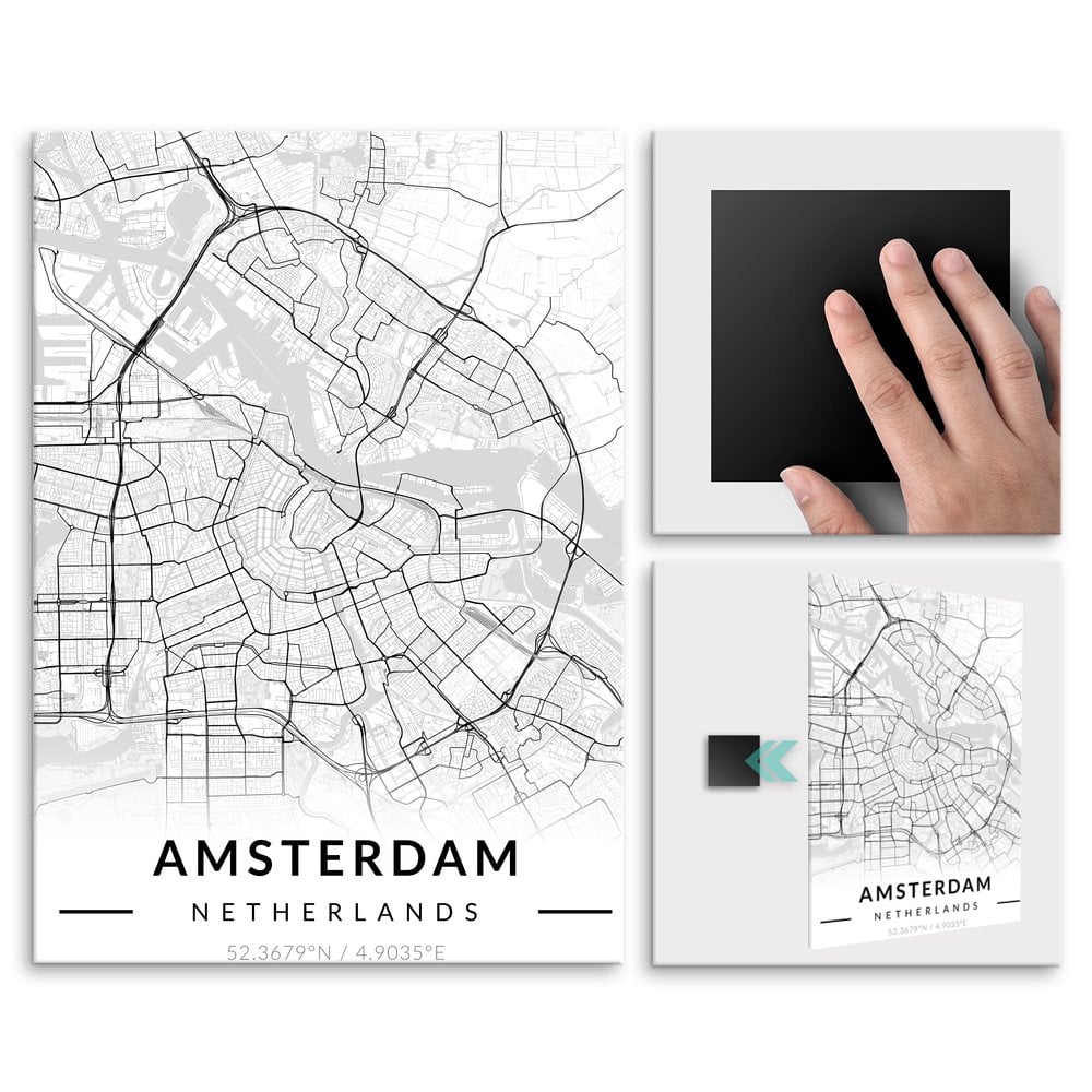 Plakat metalowy Mapa B&W Amsterdam M