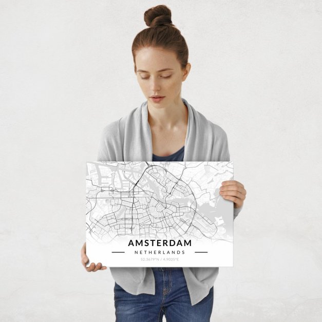 Plakat metalowy Mapa B&W Amsterdam M