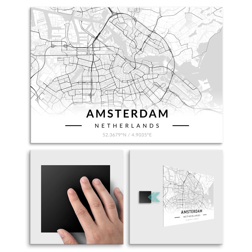 Plakat metalowy Mapa B&W Amsterdam M