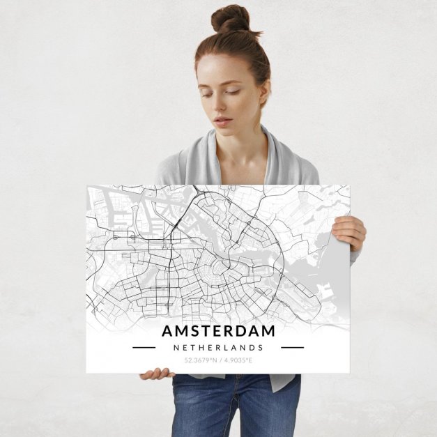 Plakat metalowy Mapa B&W Amsterdam L