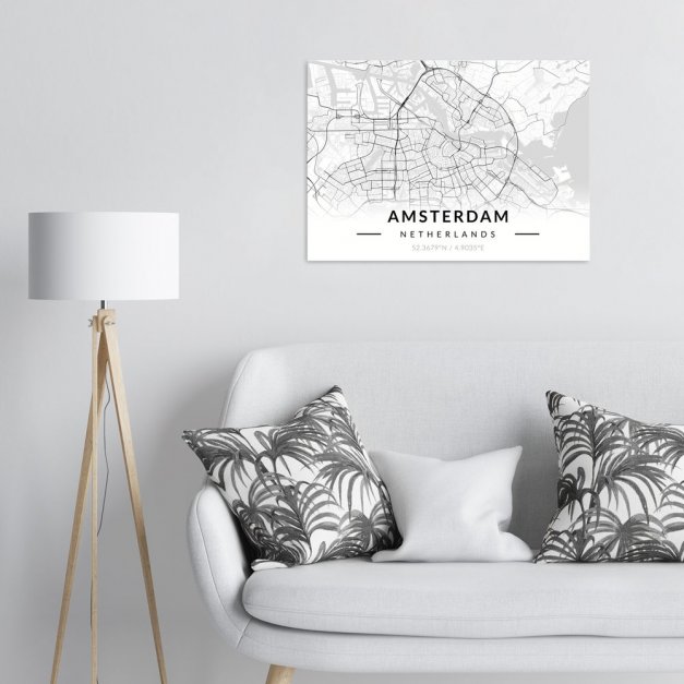 Plakat metalowy Mapa B&W Amsterdam L