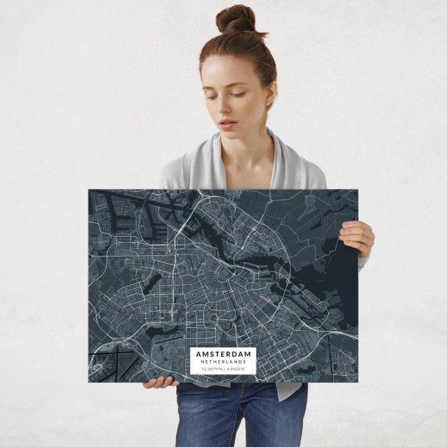 Plakat metalowy Mapa Navy Amsterdam L