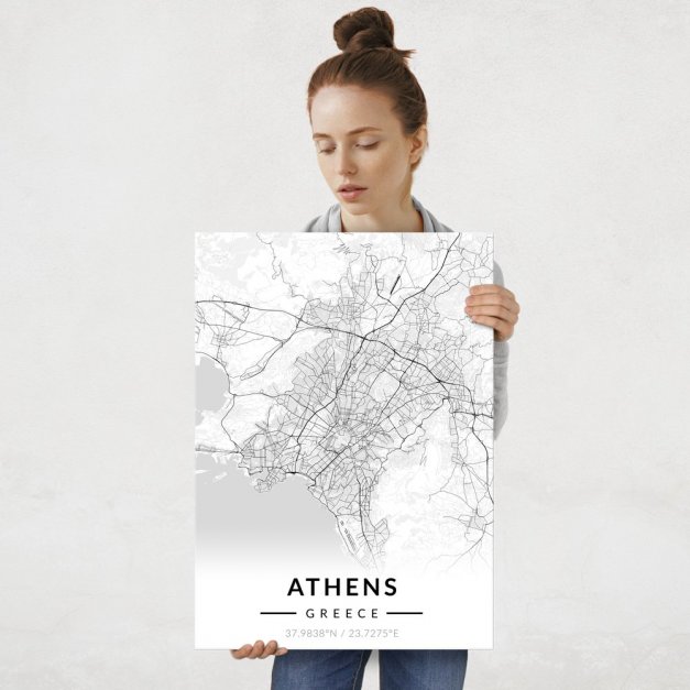 Plakat metalowy Mapa B&W Ateny L