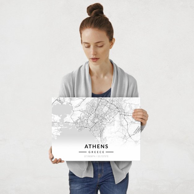 Plakat metalowy Mapa B&W Ateny M