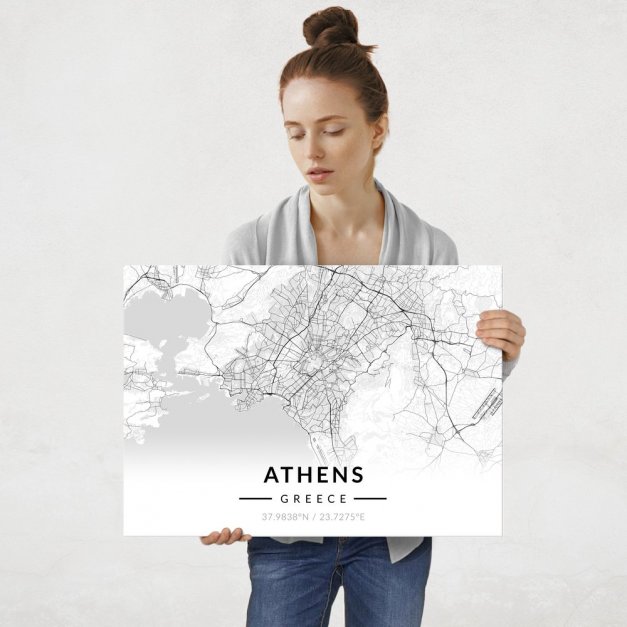 Plakat metalowy Mapa B&W Ateny L
