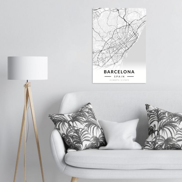 Plakat metalowy Mapa B&W Barcelona L