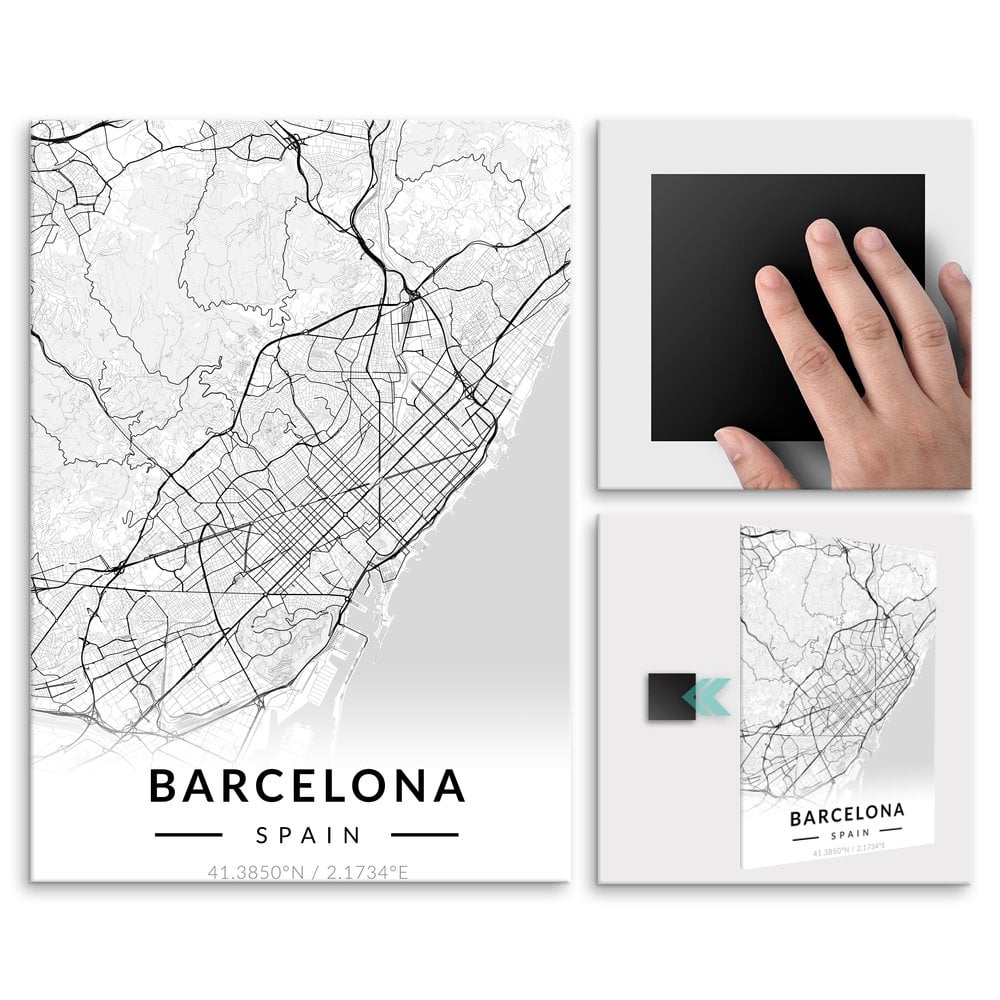 Plakat metalowy Mapa B&W Barcelona L