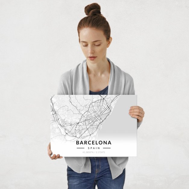 Plakat metalowy Mapa B&W Barcelona M