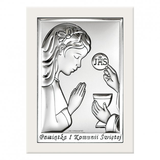 Obrazek srebrny z grawerem dla dziewczynki na komunię