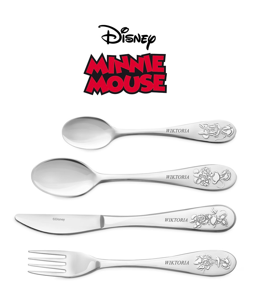 Sztuce grawerowane Disney Myszka Minne w etui z nadrukiem dla dziewczynki na chrzest