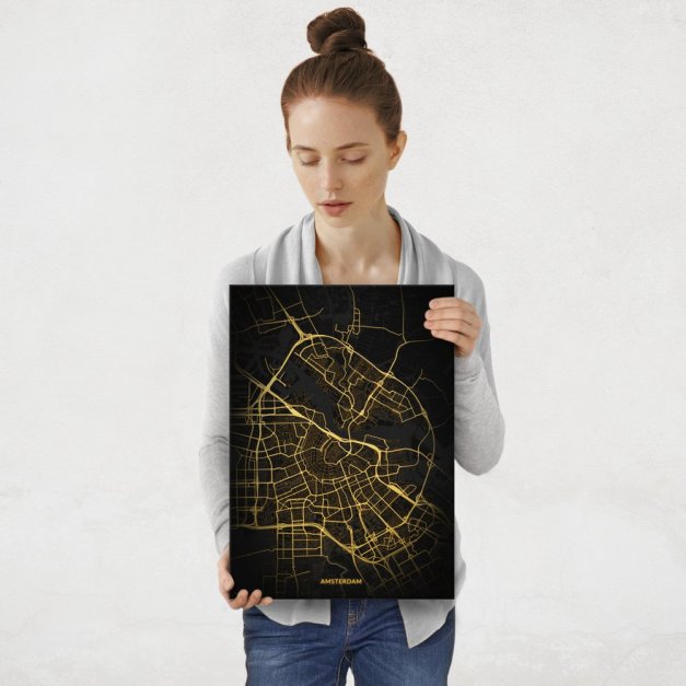 Plakat metalowy Mapa City Lights Amsterdam M