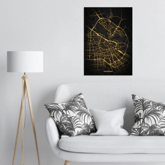 Plakat metalowy Mapa City Lights Amsterdam L