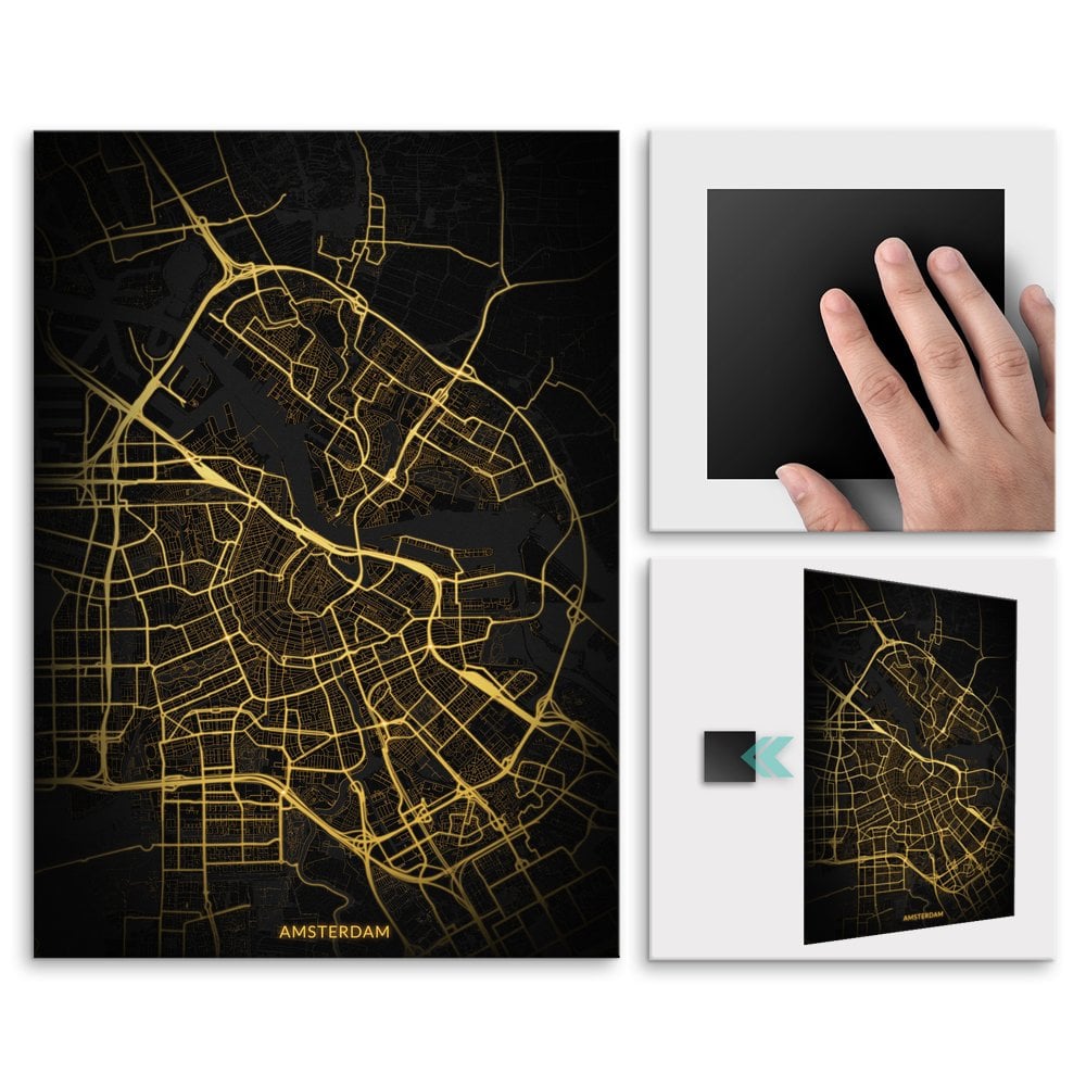 Plakat metalowy Mapa City Lights Amsterdam L