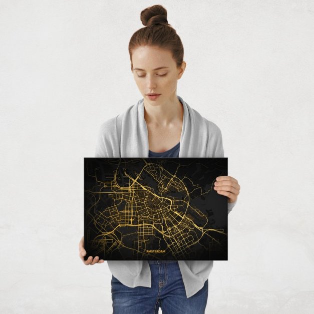 Plakat metalowy Mapa City Lights Amsterdam M