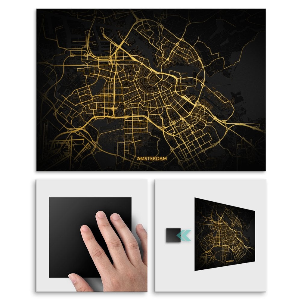 Plakat metalowy Mapa City Lights Amsterdam L
