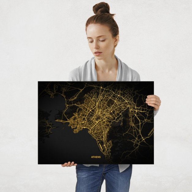 Plakat metalowy Mapa City Lights Ateny L