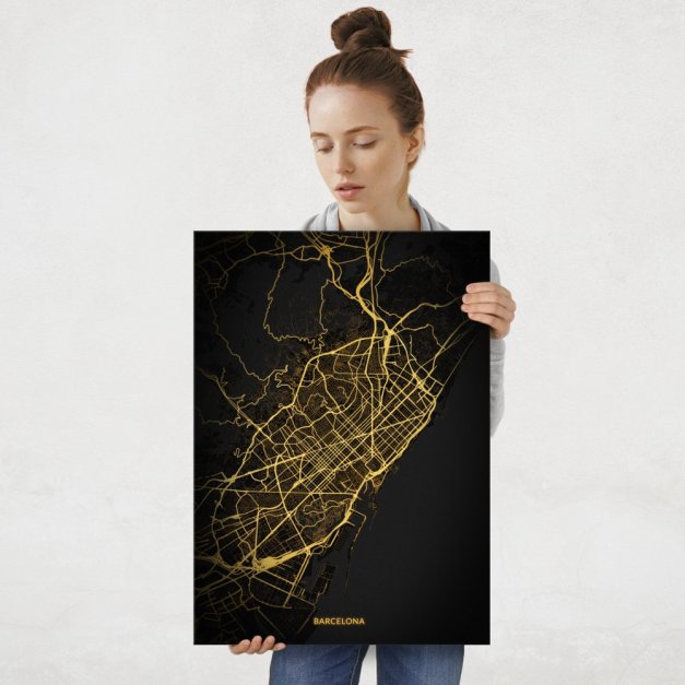 Plakat metalowy Mapa City Lights Barcelona L