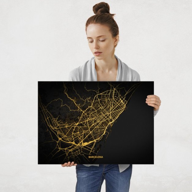 Plakat metalowy Mapa City Lights Barcelona L