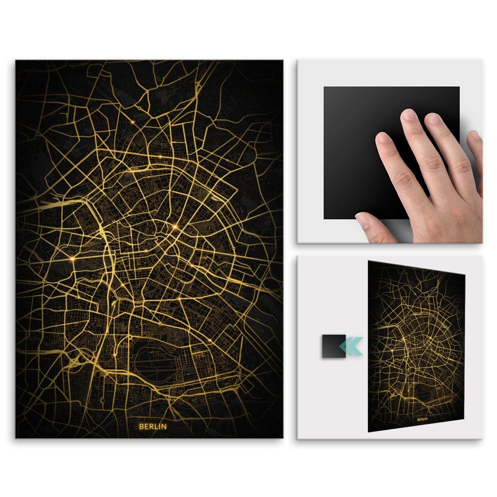 Plakat metalowy Mapa City Lights Berlin L