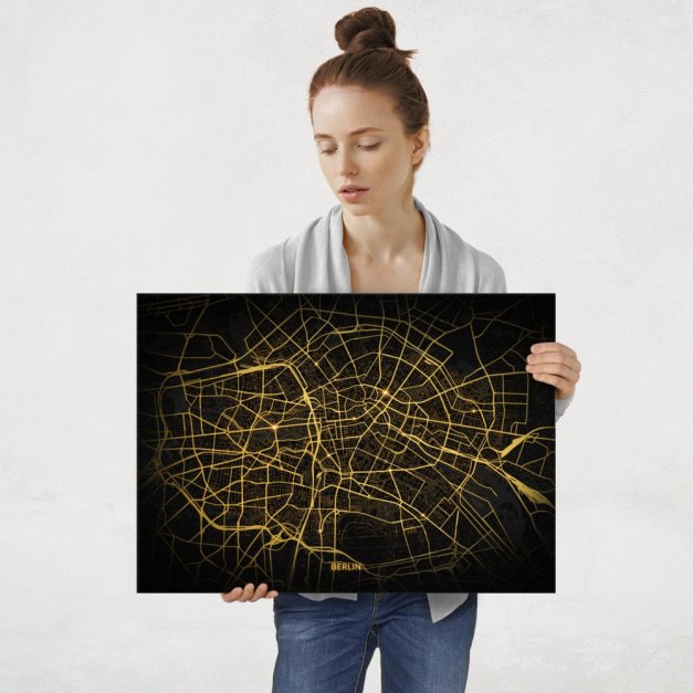 Plakat metalowy Mapa City Lights Berlin L