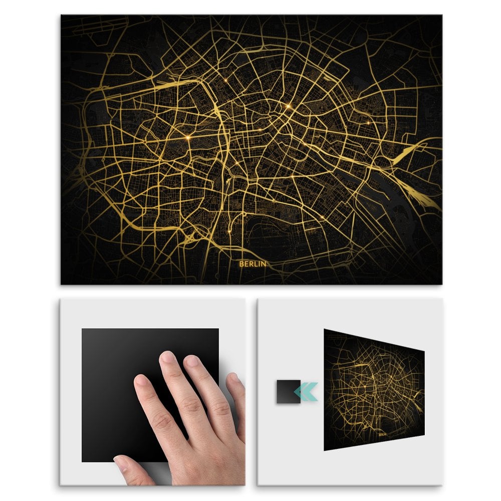 Plakat metalowy Mapa City Lights Berlin L