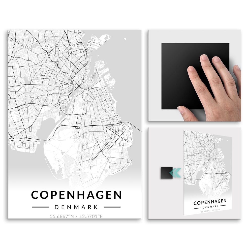 Plakat metalowy Mapa B&W Kopenhaga M