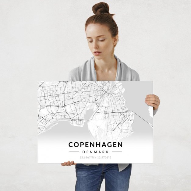 Plakat metalowy Mapa B&W Kopenhaga L