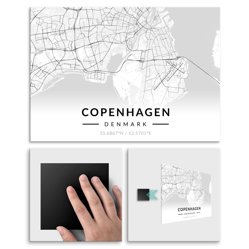 Plakat metalowy Mapa B&W Kopenhaga L