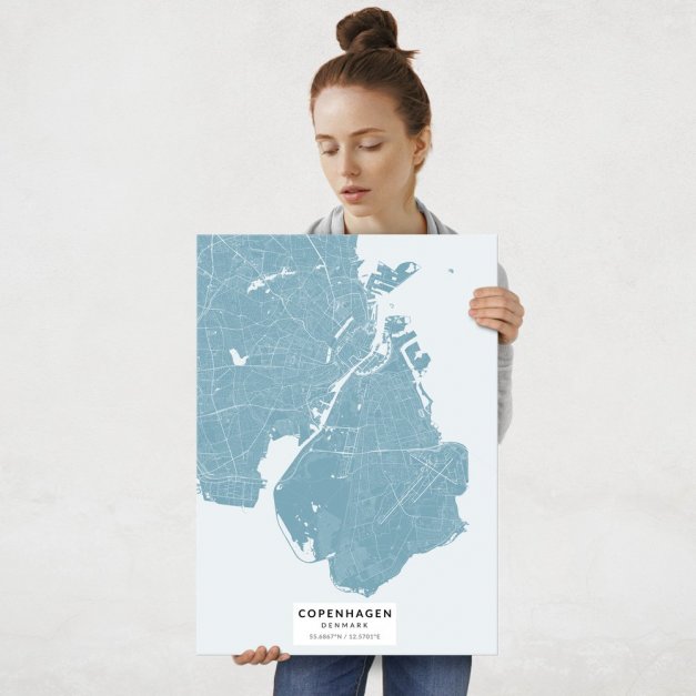 Plakat metalowy Mapa Lazur Kopenhaga L