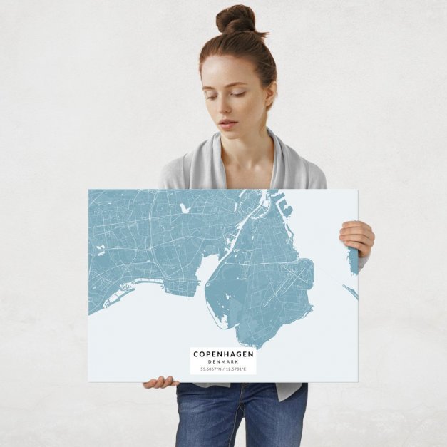 Plakat metalowy Mapa Lazur Kopenhaga L