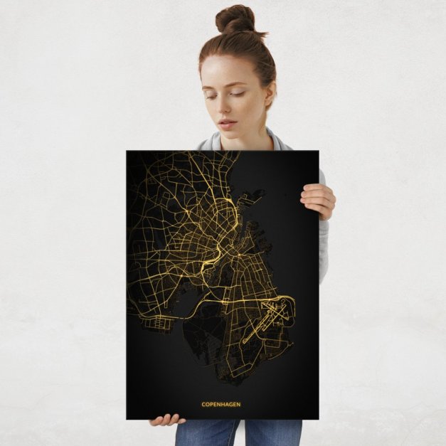 Plakat metalowy Mapa City Lights Kopenhaga L
