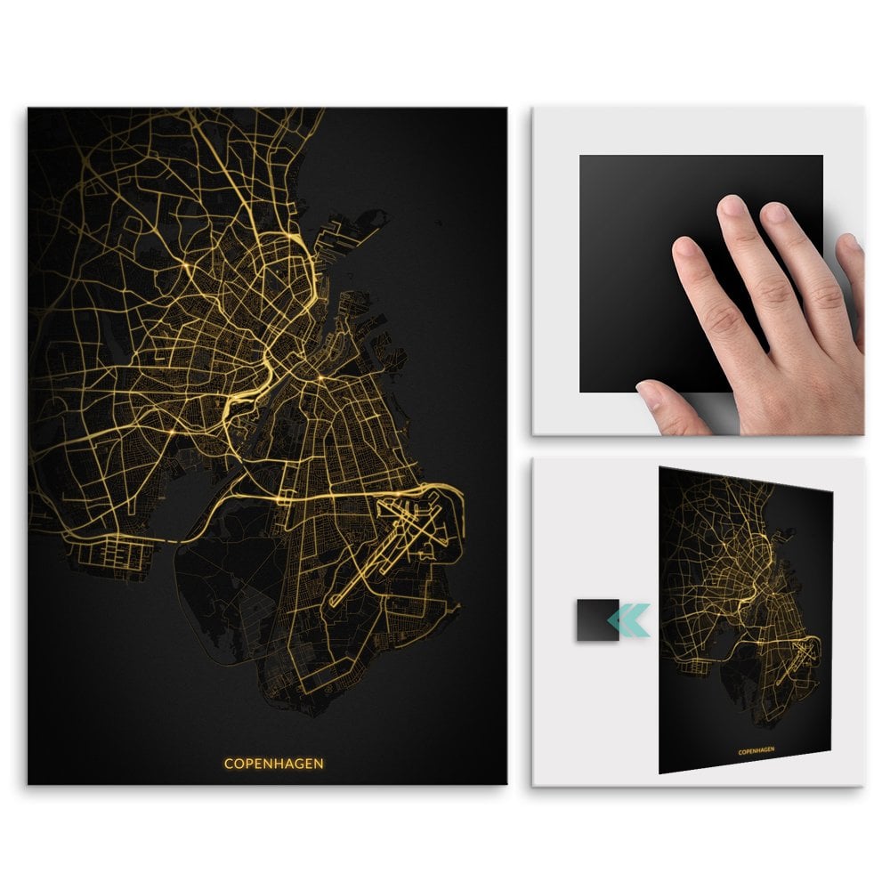 Plakat metalowy Mapa City Lights Kopenhaga L