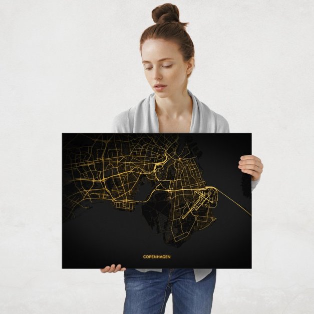 Plakat metalowy Mapa City Lights Kopenhaga L