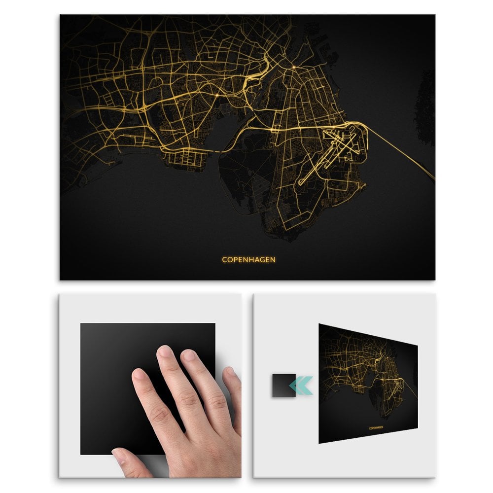 Plakat metalowy Mapa City Lights Kopenhaga L