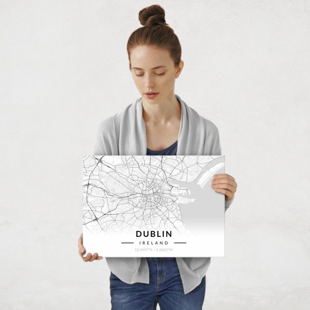 Plakat metalowy Mapa B&W Dublin M