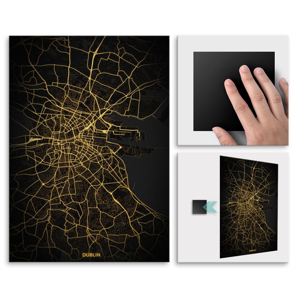 Plakat metalowy Mapa City Lights Dublin L