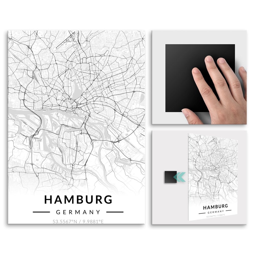Plakat metalowy Mapa B&W Hamburg L