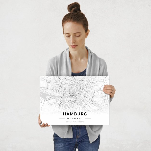 Plakat metalowy Mapa B&W Hamburg M