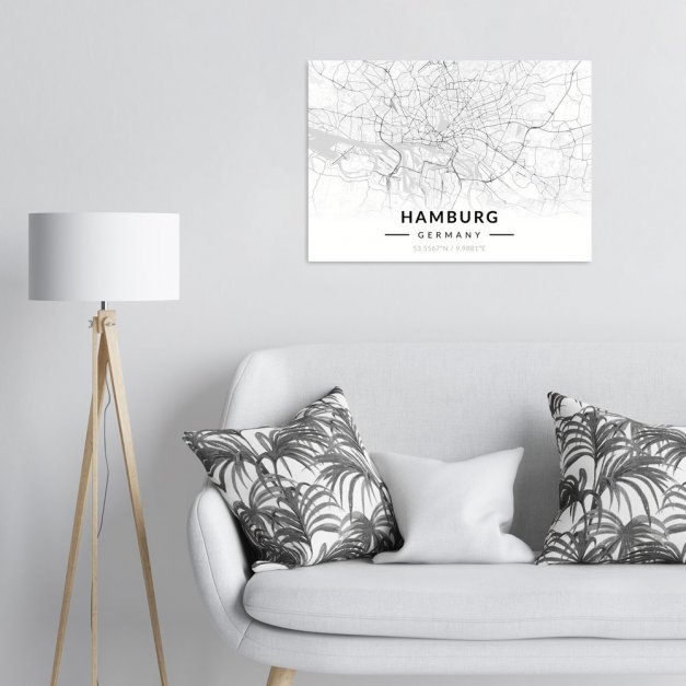 Plakat metalowy Mapa B&W Hamburg L